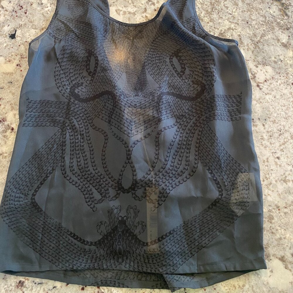 Diesel Chain Print Sheer Top with thin black chain back detail